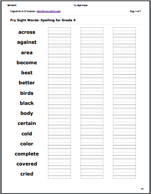FRY PDF Spelling sample