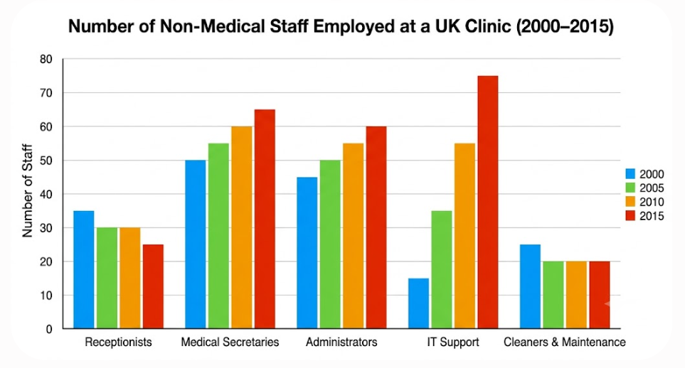 The bar chart shows the number of non-medical staff employed